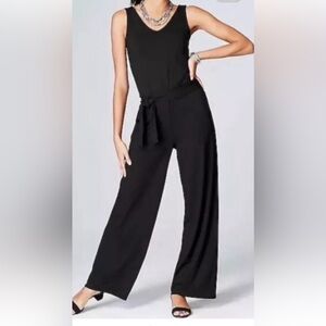 J Jill Wearever Collection Black V-Neck Jumpsuit with pockets and wide legs